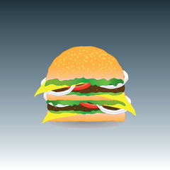 Cheeseburger on grey background. Fast food. Vector illustration
