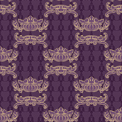 Vector seamless pattern. Vintage outline baroque scroll ornament