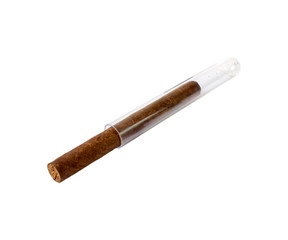 fine cigars in a plastic box on a white background