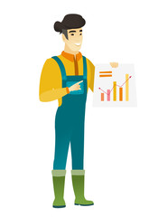 Asian farmer showing financial chart.