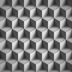 Volume realistic texture, cubes, gray 3d geometric pattern, design vector background