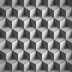Volume realistic texture, cubes, gray 3d geometric pattern, design vector background