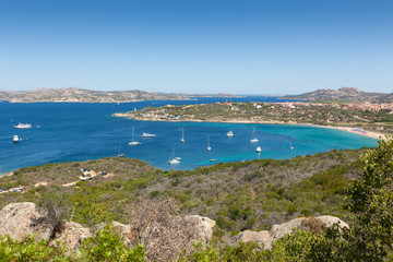 Panoramic view over Porto Pollo, Sardinia, Italy.