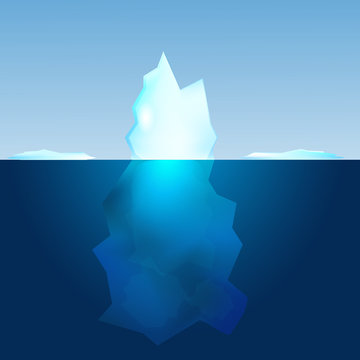 Underwater view of iceberg. Landscape background