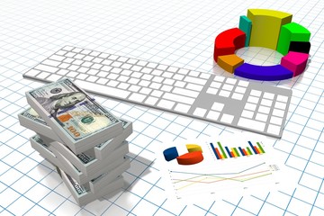 3D business chart, money - 100 dollar bills.