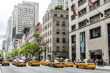 New York City Taxi Streets USA Big Apple Skyline american flag