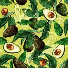 Keuken spatwand met foto Avocados seamless pattern. Watercolor Illustration.  © nataliahubbert