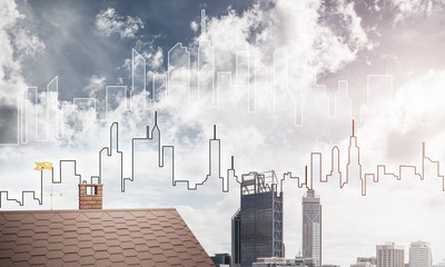 Concept of real estate and construction with drawn silhouette on