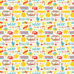 Winner seamless pattern with gold cup vector.