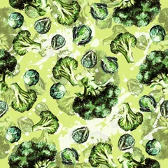 Tuinposter Broccoli and Sprouts seamless pattern. Watercolor Illustration. © nataliahubbert