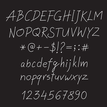 White vector alphabet written with a pen on tablet.