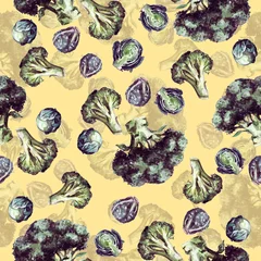  Broccoli and Sprouts seamless pattern. Watercolor Illustration. © nataliahubbert