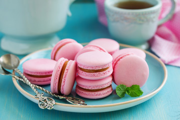 French pastry makaron. Selective focus.