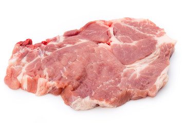 Fresh raw beef steak isolated on white background, top view.