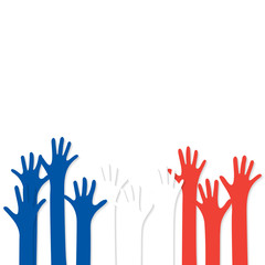 Vote. Hands in the colors of the France flag