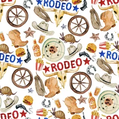 Fototapete Aquarell Abbildungen Rodeo. Watercolor seamless pattern  © nataliahubbert