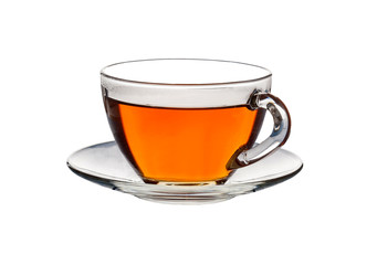 glass cup of tea on a wooden background