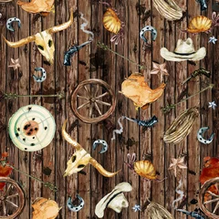 Gordijnen Wild West. Watercolor seamless pattern © nataliahubbert