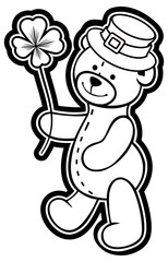 Contour of teddy bear wearing leprechaun hat.