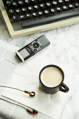 equipment for journalist, copywriter, writer or poet for a cup of coffee