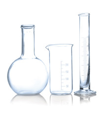 Clean laboratory glassware on white background