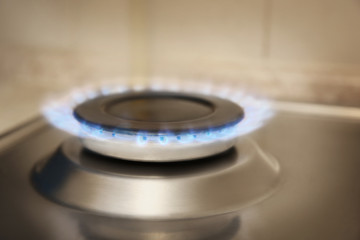 Gas flame from kitchen stove closeup