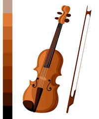 Vector illustration in flat style design Classical violin. Isolated musical instrument on white background.