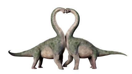 Brachiosaurus couple in love, forming a heart shape (3d illustration isolated on white background) © dottedyeti