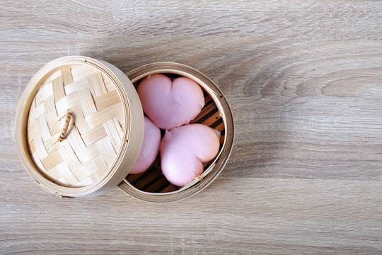 Heart Shape Streamed Chinese Buns, Dim Sum For Valentine Days