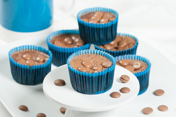 Homemade Chocolate Cheesecakes In Blue Paper Cases. Chocolate Ch