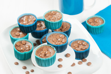 Homemade Chocolate Cheesecakes In Blue Paper Cases. Chocolate Ch