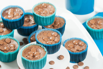 Homemade Chocolate Cheesecakes In Blue Paper Cases. Chocolate Ch