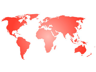 Fototapeta na wymiar Map of World. Red silhouette vector illustration with gradient on white background.