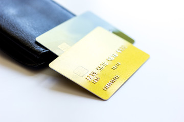 Credit cards with wallet close up - online shopping