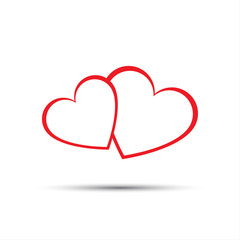 Simple two red hearts icon, valentines day, vector illustration