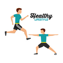 Fototapeta premium man exercising with sport clothes over white background. colorful design. healthy lifestyle concept. vector illustration