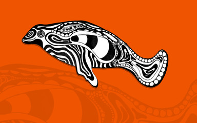 Colorful hand drawn graphic of psychedelic tropical sea life