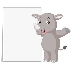 cute rhino cartoon with blank sign