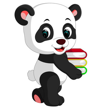 cute panda holding books