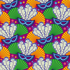 Seamless pattern with carnival masks. Vector clip art.