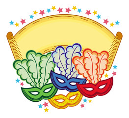 Color frame with carnival masks. Vector clip art.
