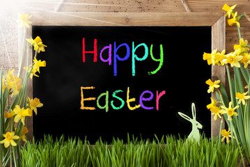Sunny Narcissus, Bunny, Colorful Text Happy Easter