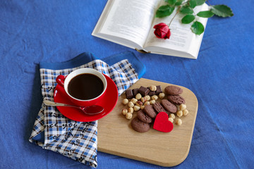 Festive breakfast in bed concept.