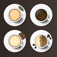 Coffee cups assortment top view collection vector illustration.
