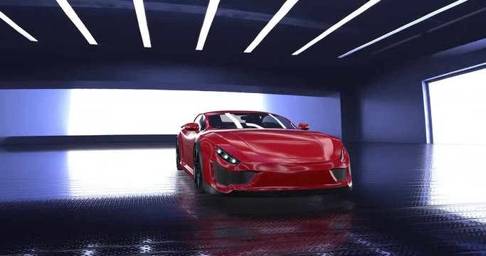 Luxury red concept sports car animation with perfectly looping camera movement
