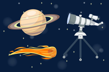 Naklejka premium Astronomy space cartoon set vector.