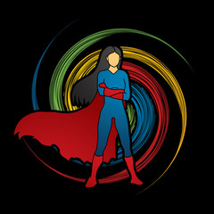 Super hero woman standing arms across the chest design on spin wheel background graphic vector.