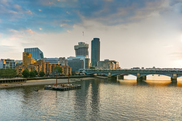 Sunset panorama of city of London and Thames river, England, Great Britain