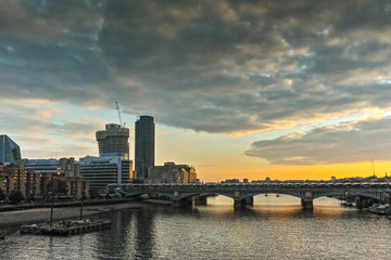 Fototapeta na wymiar Sunset panorama of city of London and Thames river, England, Great Britain
