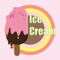 Beautiful Vintage ICE CREAM poster and logo design.Strawberry and chocolate flavor.